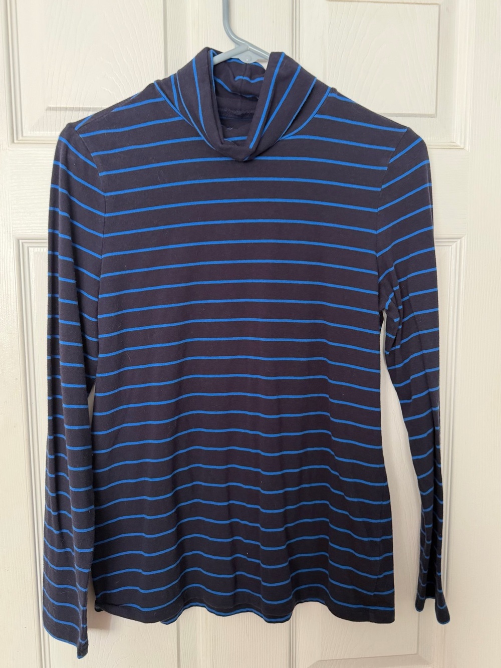 Talbots Navy and Blue Striped Turtleneck Shirt, Size Small